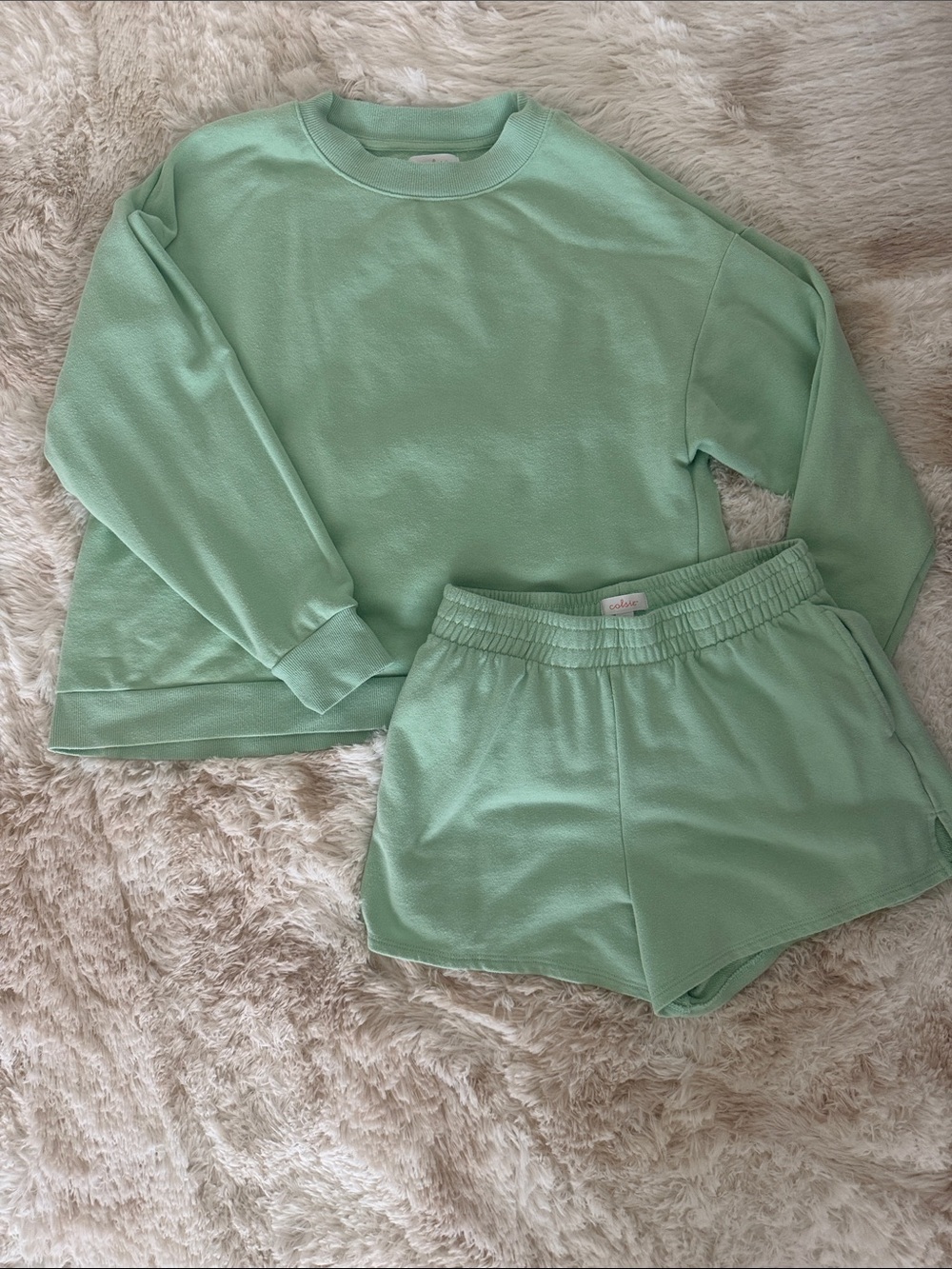 Mint Green Set - Cozy Sweatshirt & Shorts